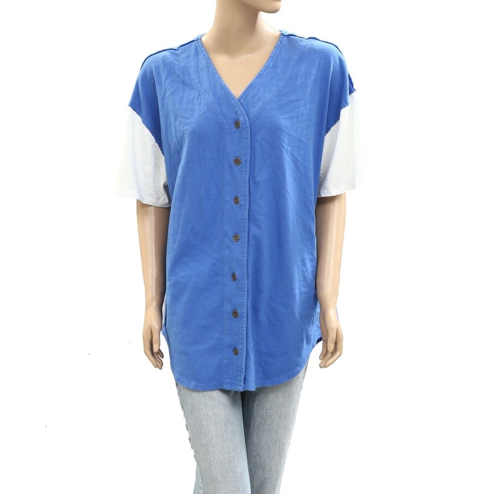 Free People We The Free Homerun Tee Shirt Top Buttondown Cotton M 284206 - Picture 5 of 8